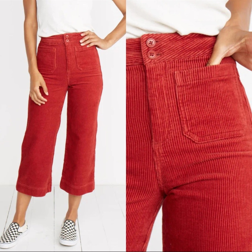 Marine‎ Layer Women's Tally Pant Rosewood Cropped Wide Leg Corduroy Size 6